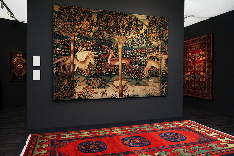Millefleurs Tapestry, Garden of Delight with Animals, Flanders c. 1500. Gallery Moshe Tabibnia, Milan. Frieze Masters 2012. Photograph: Linda Nylind. Courtesy of Linda Nylind/Frieze.